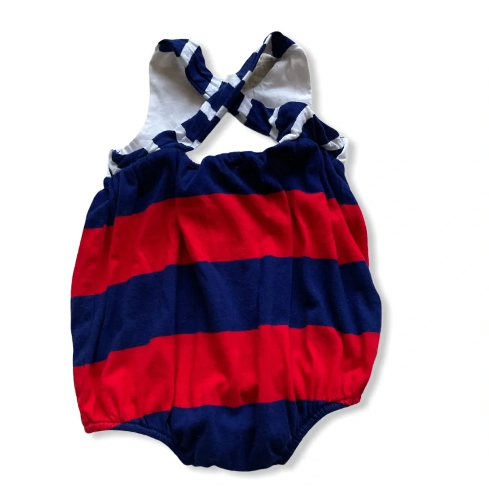 RALPH LAUREN 3 MONTHS ROMPER NAUTICAL STRIPES SUMMER JULY 4 RED WHI…
